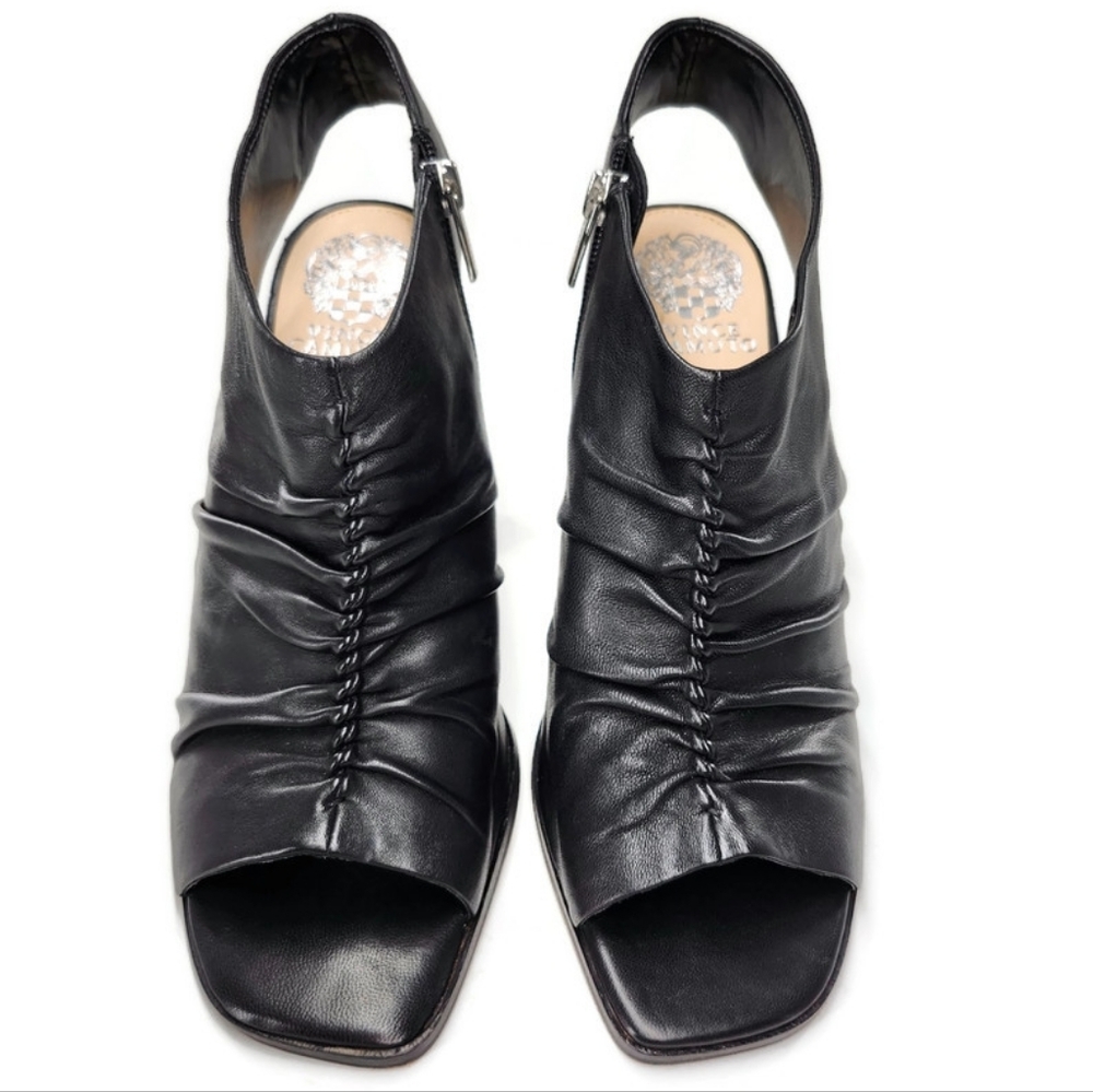 Vince Camuto Jenett Black Leather Rouched Open-Toe Sling-Back High-Heel Sandals - Picture 5 of 11
